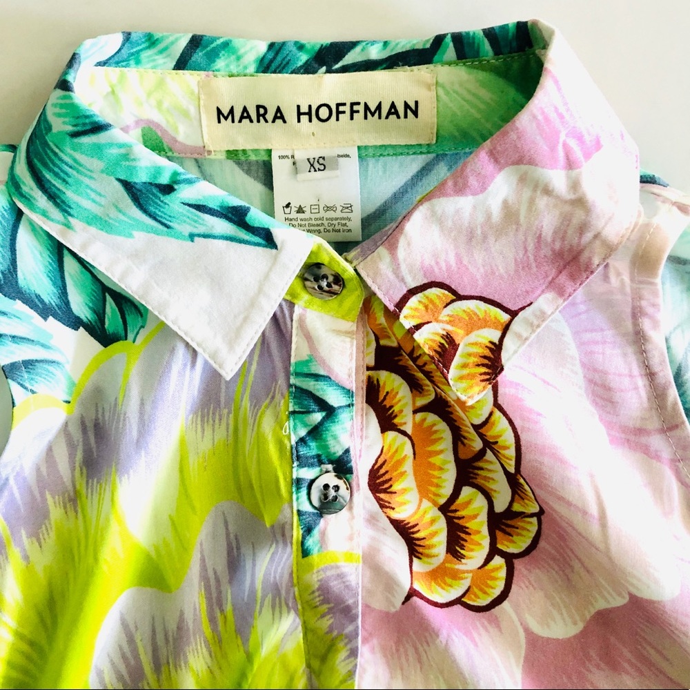 Mara Hoffman Tropical Pastel Print Blouse Top, Cold Shoulder sz. XS - Picture 3 of 7